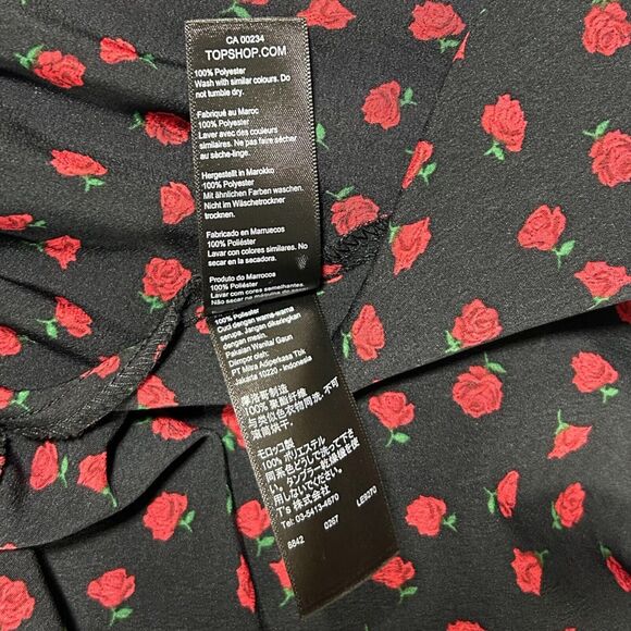 Topshop Women's Black/Red Rosette Print V Neck Long Sleeve Maxi Dress Size 2 - Picture 16 of 16